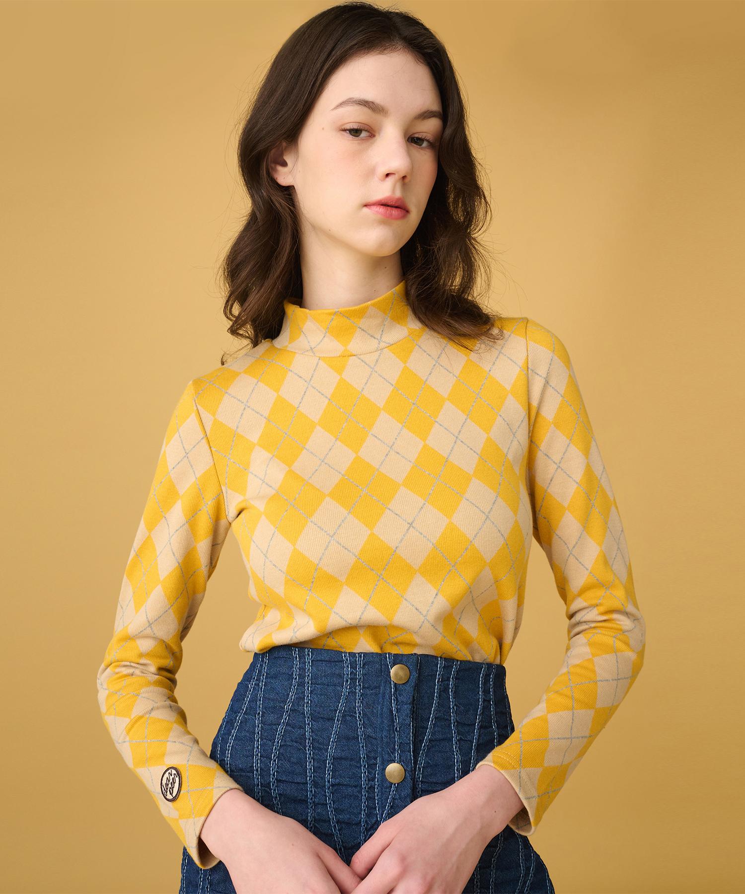 Dear Fear Argyle High-Neck T-Shirt Yellow Free