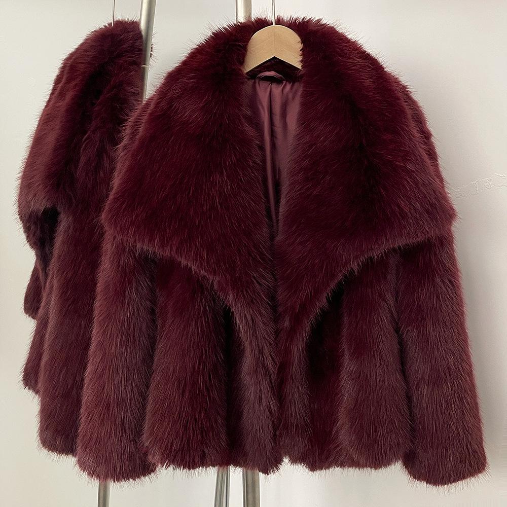 Women Faux Fur Overcoat Oversize Turn Down Collar Fluffy Fur Jacket Women Fur Coats Vintage Winter Clothes