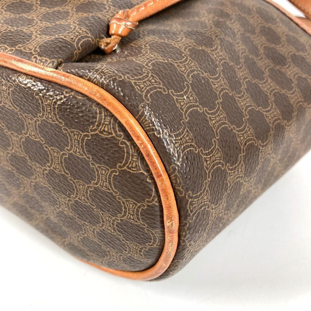 CELINE vintage Macadam logo Purse Crossbody Shoulder Bag Leather/Canvas Brown
