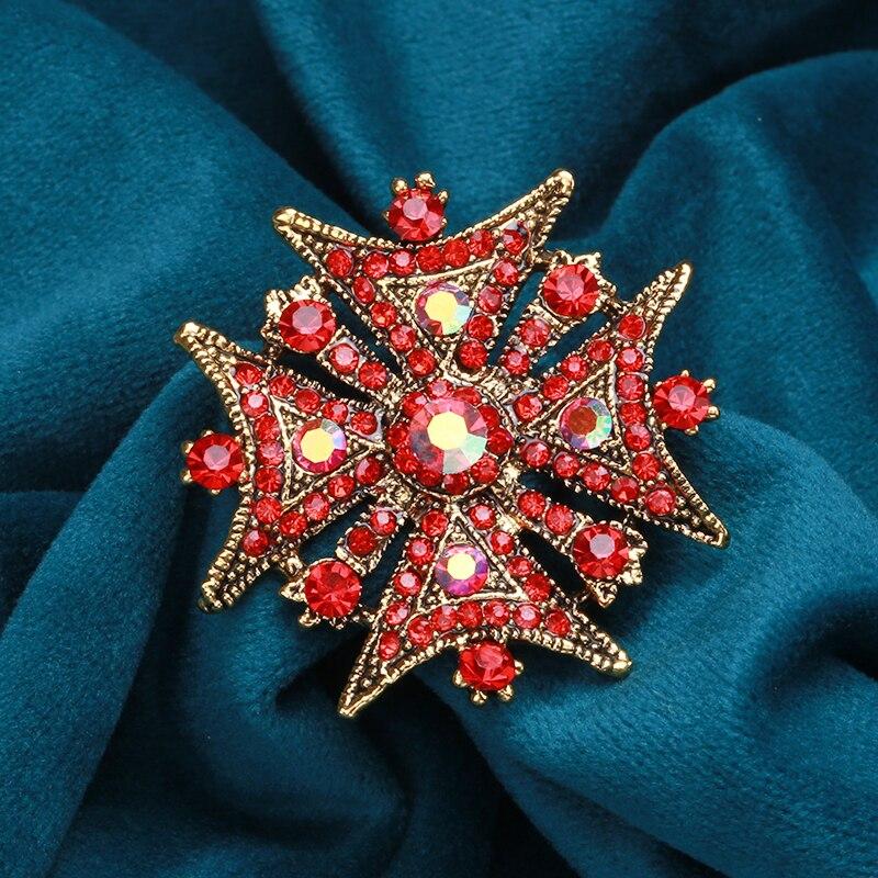 Blucome Broches en forme de flocon de neige en Zircon cubique, strass rouge pour femmes et hommes, couleur or, conception spéciale d'oiseau de mariage