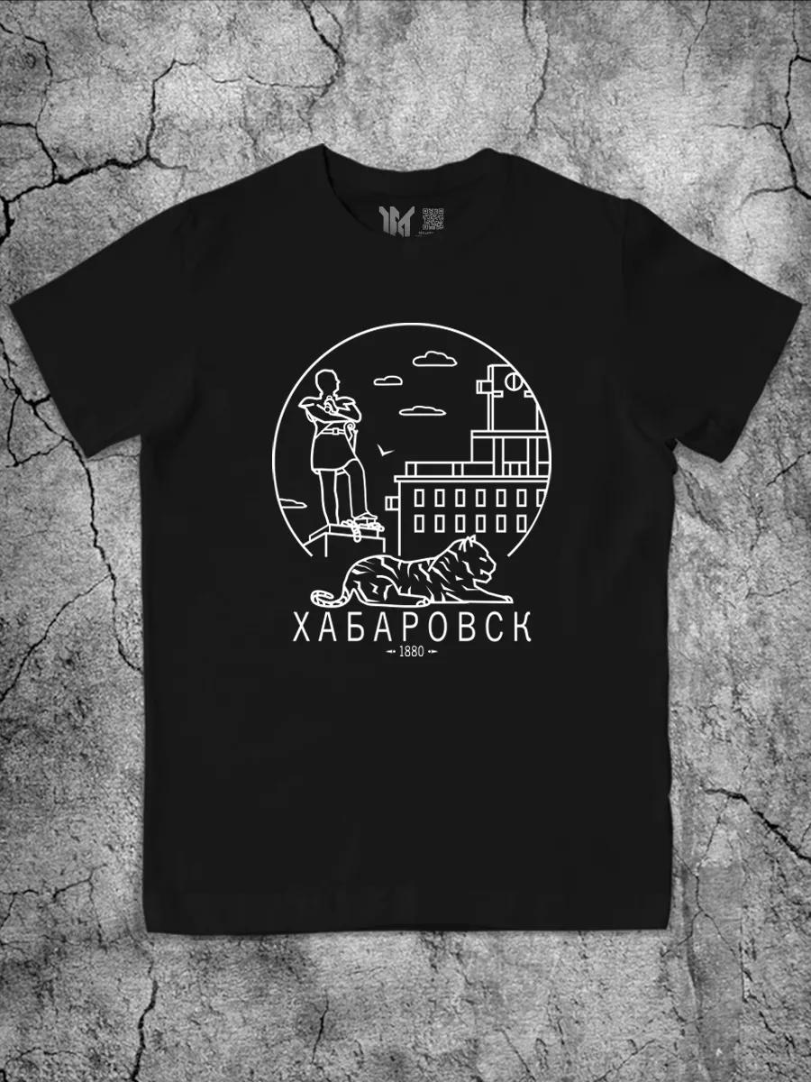 Men s black T-shirt with Khabarovsk cotton print XL