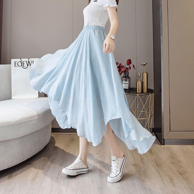 Asymmetric Designer Niche High-Waist Cotton-Linen Fairy Midi Skirt for Women - Artistic Vintage Full Flared Long Half Skirt