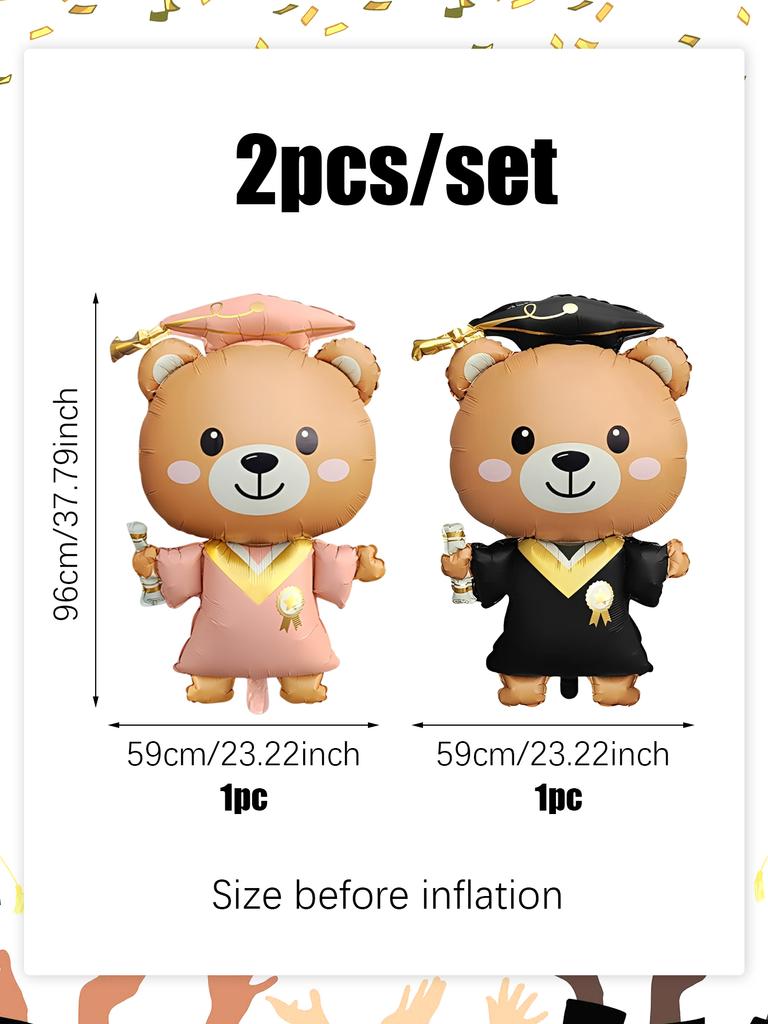 2pcs Graduation Bear Foil Balloons — 2026 Graduation Party Decorations, "Congrats Grad" Decor, and Graduation Photo Props