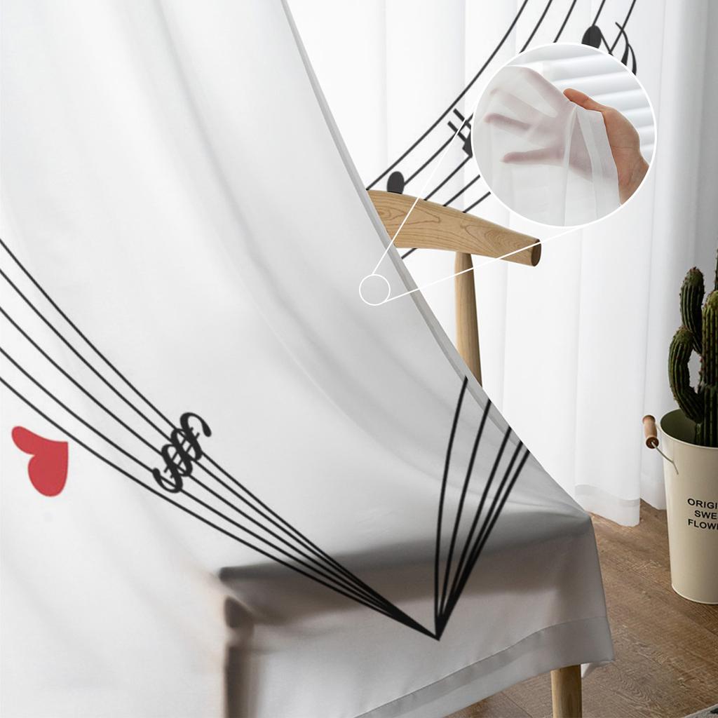 Music Symbol Red Heart Musical Note Sheer Curtains for Living Room Decoration Window Curtains Kitchen Tulle Voile Curtains