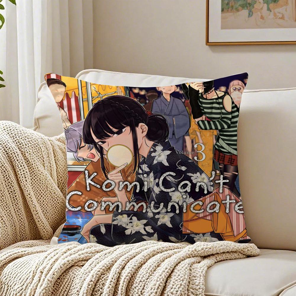 Sweet Comedy Anime K-Komi Can'T Communicate Cushion Cover Linen Pillowcase Soft For Sofa Bed Home Room Decor