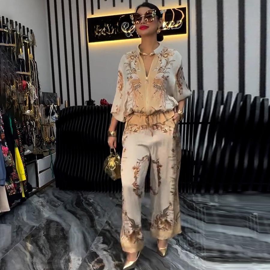 New Summer Fashion 3D Printed Floral Baseball Shirt & Pants Set with Drawstring