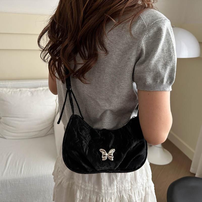 Chic Canvas Butterfly Underarm Bag In Fashionable Black Silver And White Colors For Everyday