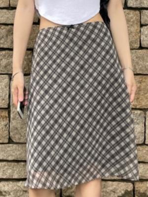 Korea Chic Spring French Retro Skirt Women High Waist Plaid Mid-Length Skirt Female Casual Vintage Designer Y2k Skirt 2024 New