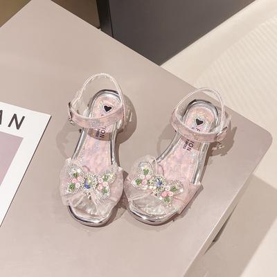 Kids Sandal Summer New Sweet Bowtie Girl Princess Shoes for Wedding Party Fashion Elegant Crystal Children High Heels Open-toe