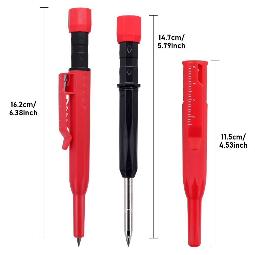 2.8mm Mechanical Pencil Deep Hole Marking with Sharpener/Ruler Solid Carpenter Pencil Long Head Metal Woodworking Marking Tool