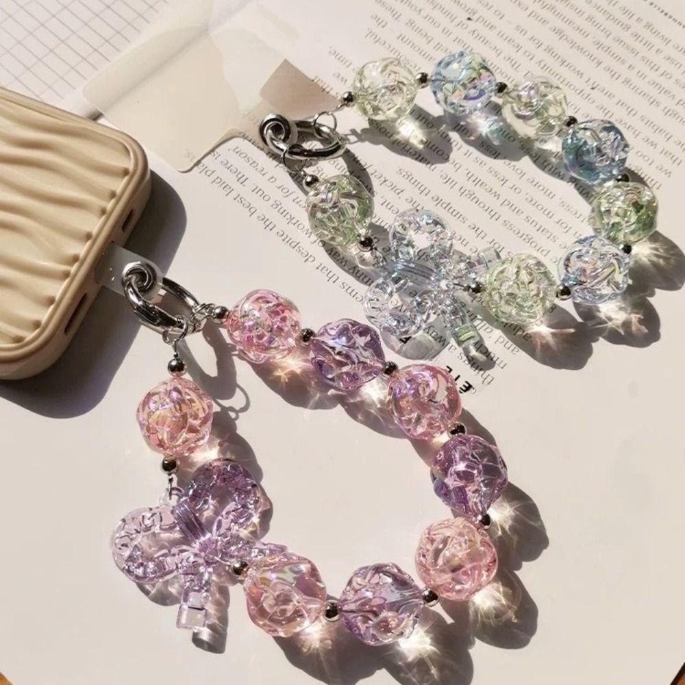Bag Hanging Beaded Phone Chain Irregular Transparent Beads Pendant Sweet Candy Keychain Gifts