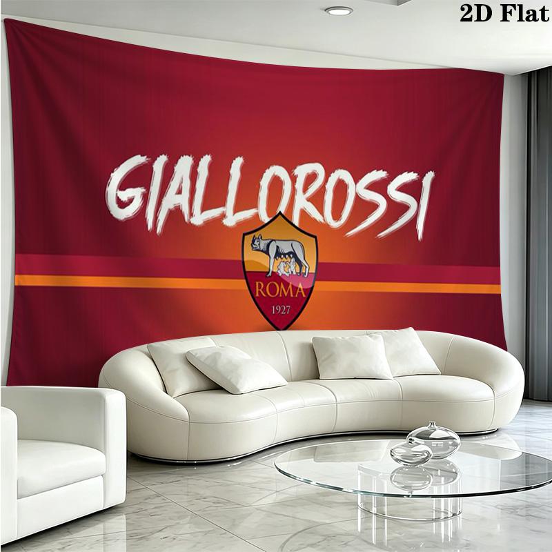 Tenture murale de football AS Roma Esthétique Accrochage mural Couverture en tissu imprimé Tapisseries décoratives pour chambre à coucher Salon Décoration de la maison