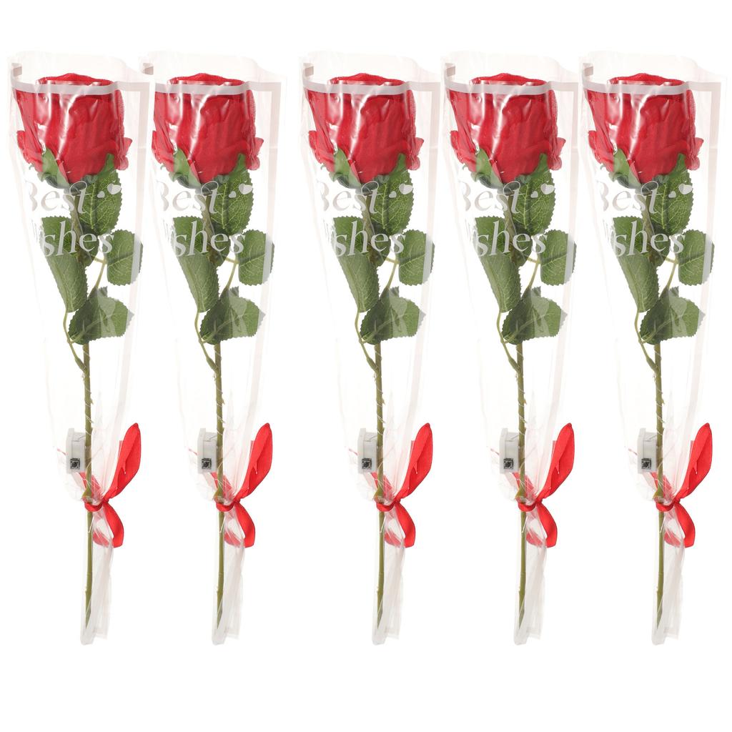 5Pcs Glowing Artificial Rose Bouquet Fake Flower Decor Simulation Rose for Valentine's Day Wedding Home Party Romantic
