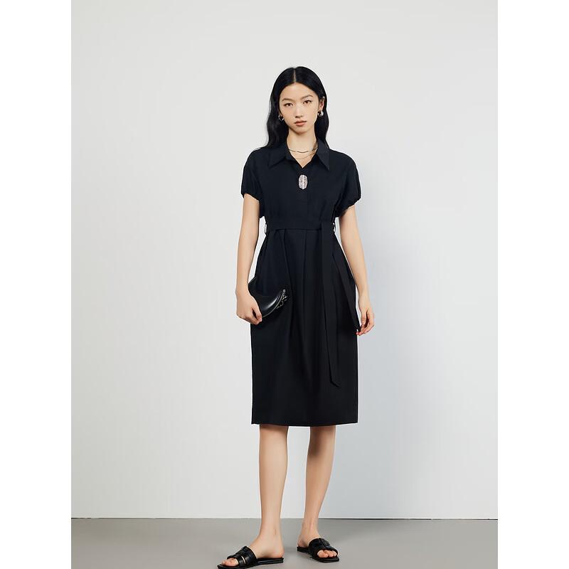Women s Elegant Waist-Cinching Midi Dress L чёрный