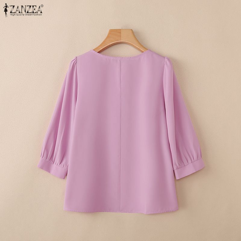 ZANZEA Women Square Collar Solid Color Casual 3/4 Sleeve Blouse
