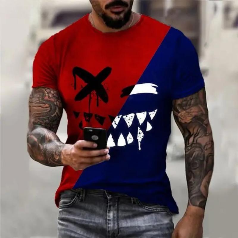 Lustiges lächelndes Gesicht Grafik 3D-Druck Herren T-Shirt Street Trendy Fashion Lässig Sommer O-Ausschnitt Kurzarm Übergroße T-Shirt Oberteile