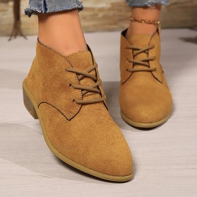 Mode Damen Klobige Mittel Absatz Stiefeletten Retro Wildlederimitat Schnürschuhe Frau Frühling Herbst Lässig Niedriger Schaft Kurze Stiefel Übergröße