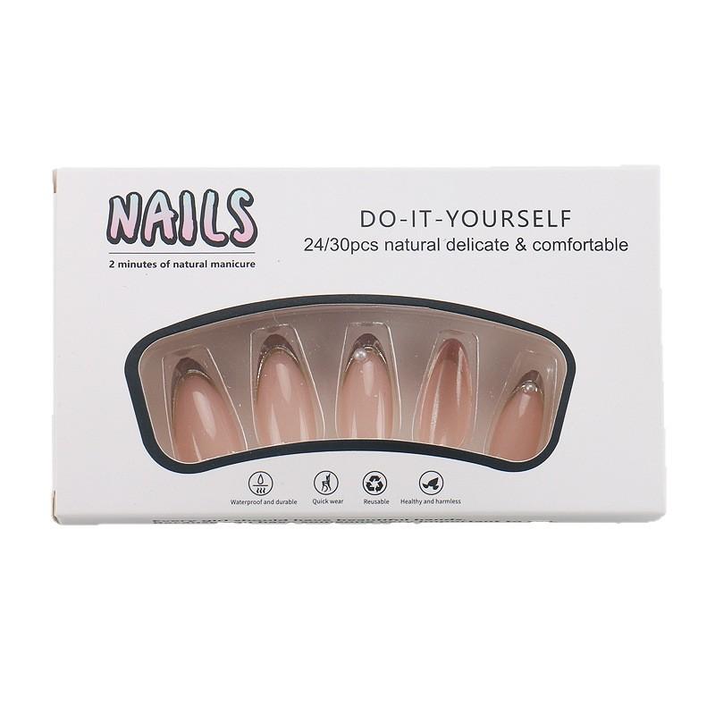 Luxurious Gold French Almond ABS Nail Stickers, Stylish Pearl False Nails, Reusable, Factory Stock.