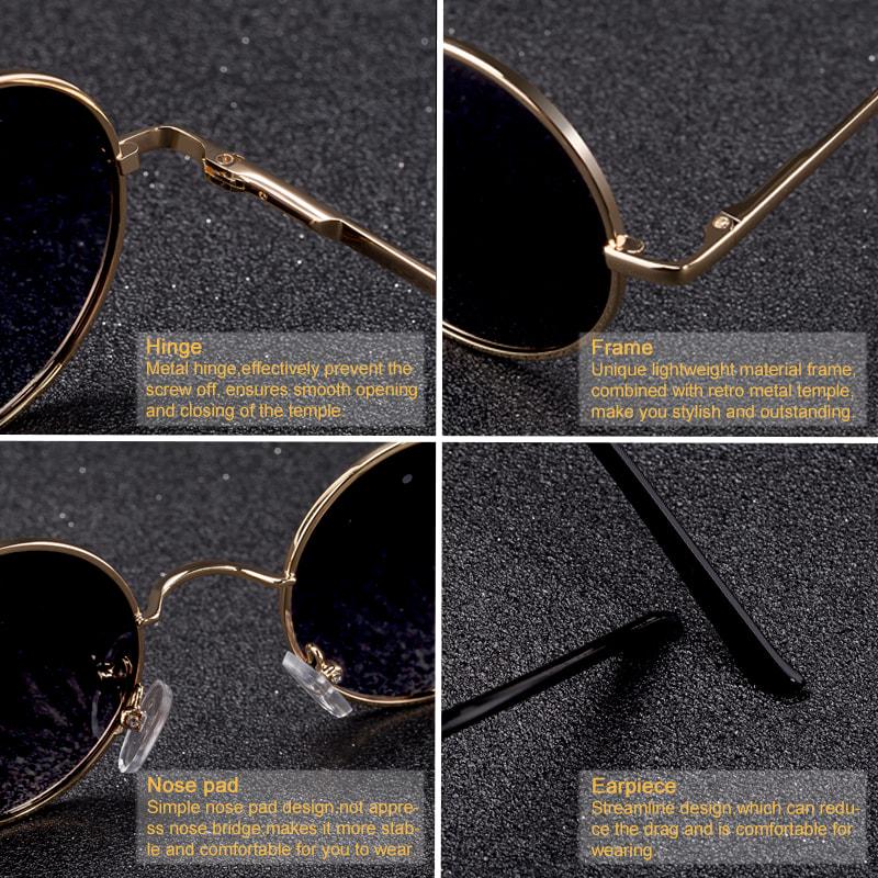 1Pc Brand Designer Polarized Round Sunglasses Classic Small Vintage Retro Glasses Women Metal Eyewear