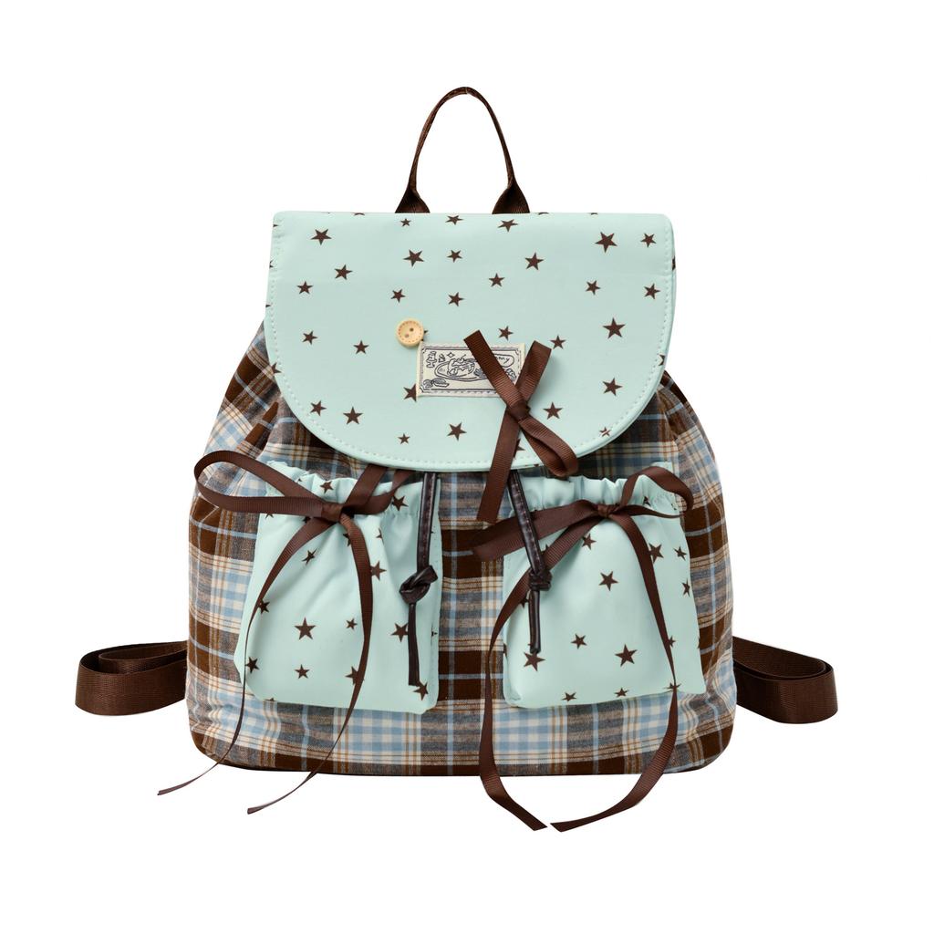 Schoolbag sweet large capacity double shoulder women's bag new cute plaid college style handbag 1011 Korean casual backpack