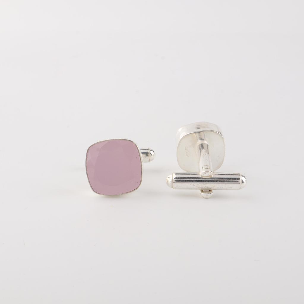 Rose Chalcedony Gemstone 925 Sterling Silver Handmade Jewelry Designer Cufflink 1" For Him CL-9-16