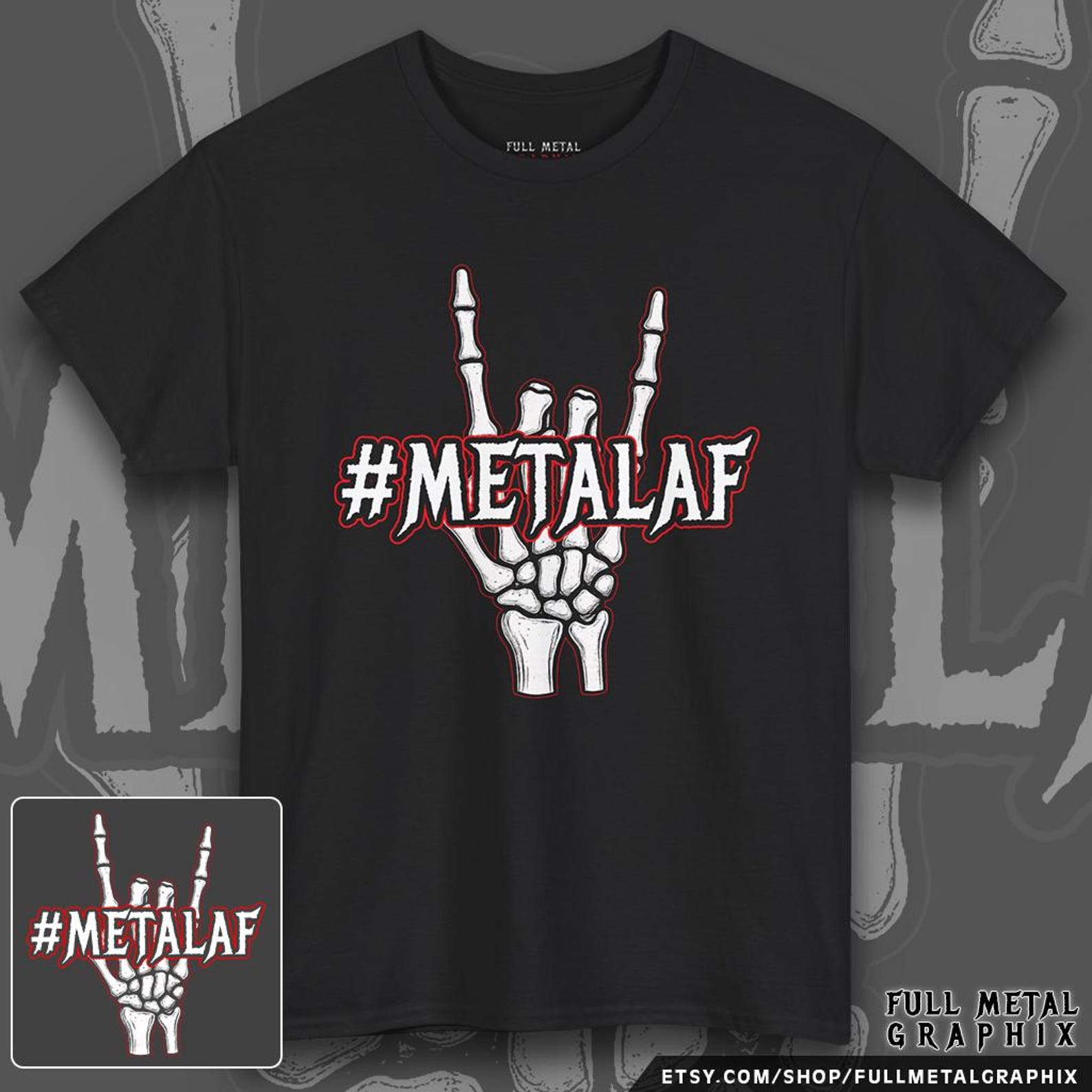 Heavy Metal T-Shirt #METALAF | Unisex | Metalhead Hashtag Tee | Metal Music Fan Gift | Heavy Metal Graphic Tee | Metal Horns T-Shirt S