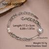 Gold Plated Adjustable Geometric Jewelry Heart Shaped Zircon Paperclip Charm Bracelet Stainless Steel Baroque Pearl Bangle