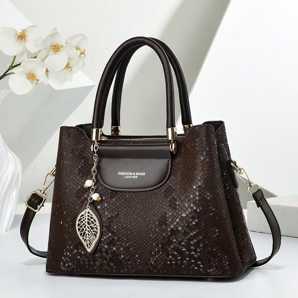 Pu Snake Skin Handbag With Zipper Closure For Daily Casual Use