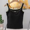 Threaded White Base Suspender Vest for Women In Spring and Summer Contrasting Colors for Outer Covering with Breast Pad Breast Inner Sleeveless Top