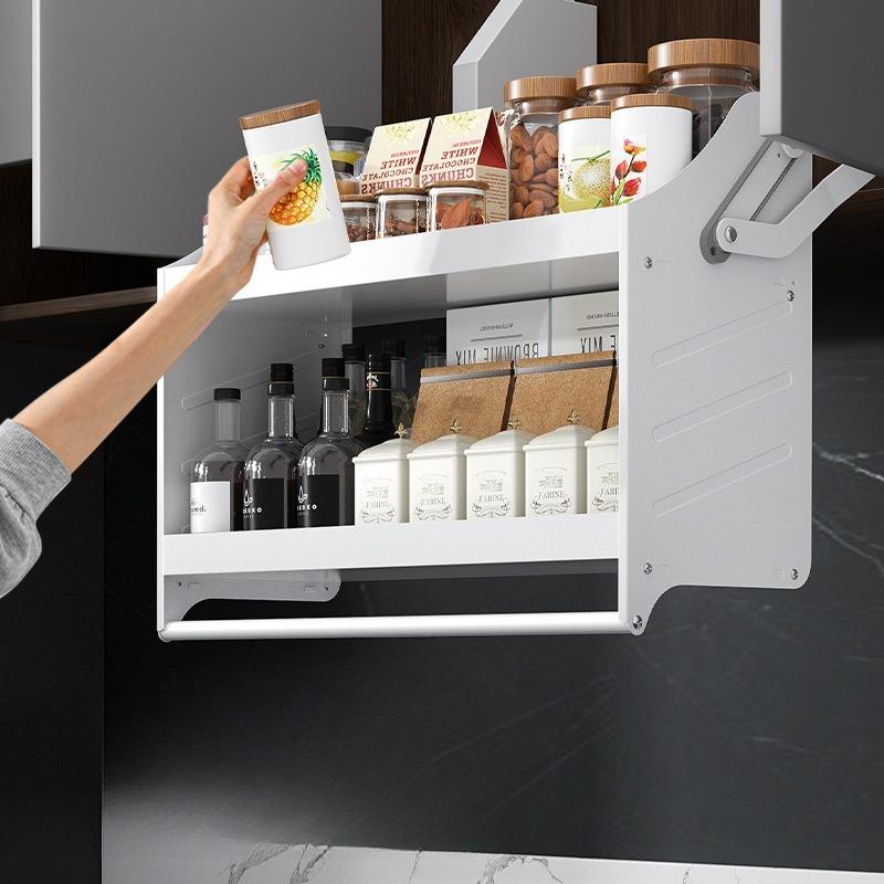Kitchen Lifting Basket Kitchens Sliding Storage Cabinet Spice Hanging Cabinets Multifunction Steel Organizer Shelves Furniture