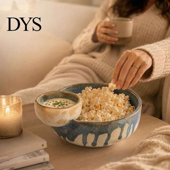 Convenient Bowl for Watching TV 2 in 1 Snack with Dip Cup, Chip Serving Dish Potato And Platter Sauce Compartment, Vintage Party Container,
