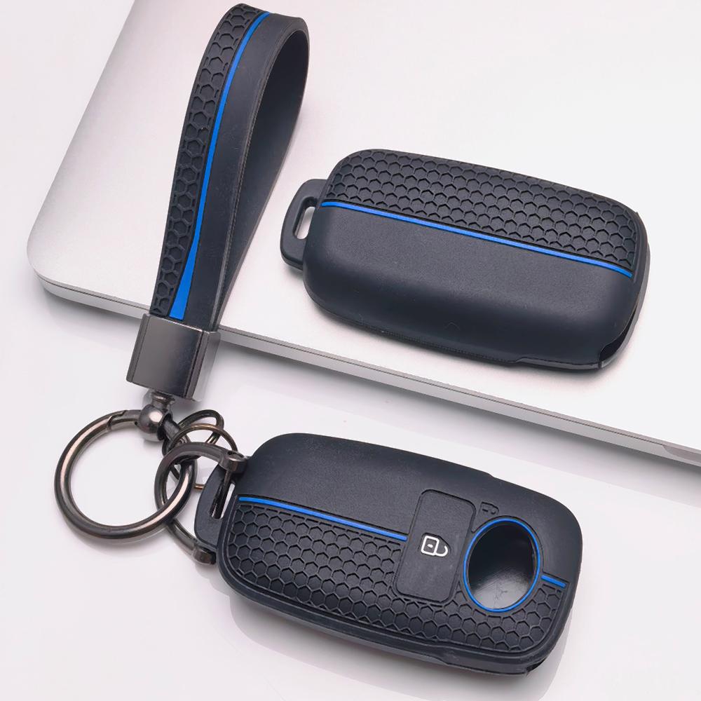 Silicone Smart Key Fob Cover for Toyota Raize Veloz Avanza Wigo Rush Calya with Keychain Honeycomb Texture Racing Stripe Smart Remote Key Protector
