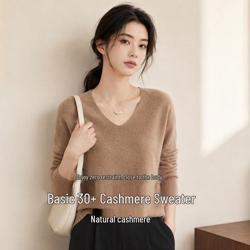 FIRS Women's 70% Merino Wool 30% Cashmere V-Neck Sweater