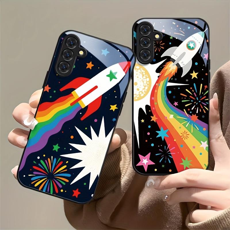 Premium Gehärtetes Glas Handyhülle Für Galaxy S20 S21 S22 S23 S24 S25 FE Ultra Plus Buntes Raketen- & Weltraum-Design