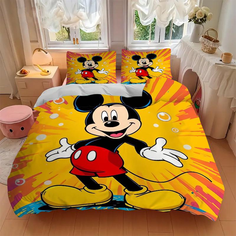 3pcs Lively Mickey Mouse Printed Bedding Set, Soft and Comfortable Quilt Cover for Bedroom, Guest Room (1 Duvet Cover + 2 Pillowcases, Pillow Cor