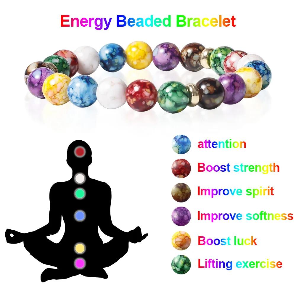Chakra Reiki Hälsosten Armband Yoga Balans Energi Pärlor Vulkasten Smycken Armring Kvinnor Män