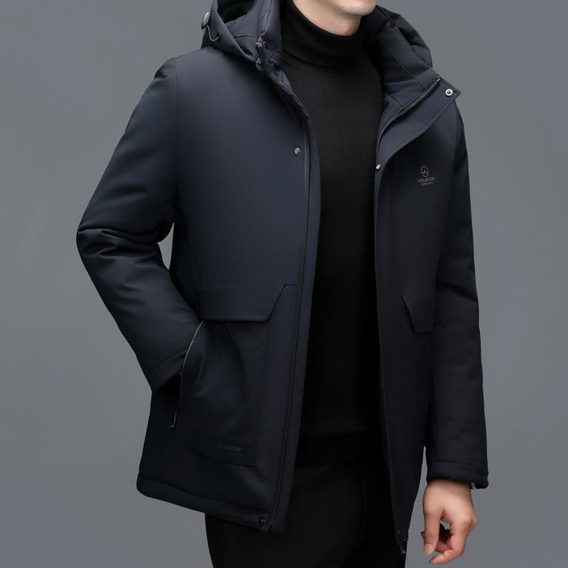 Men's Down Jacket Medium and Long Men's Casual Thickened Warm Removable Liner Middle-aged Men's Winter New Jacket