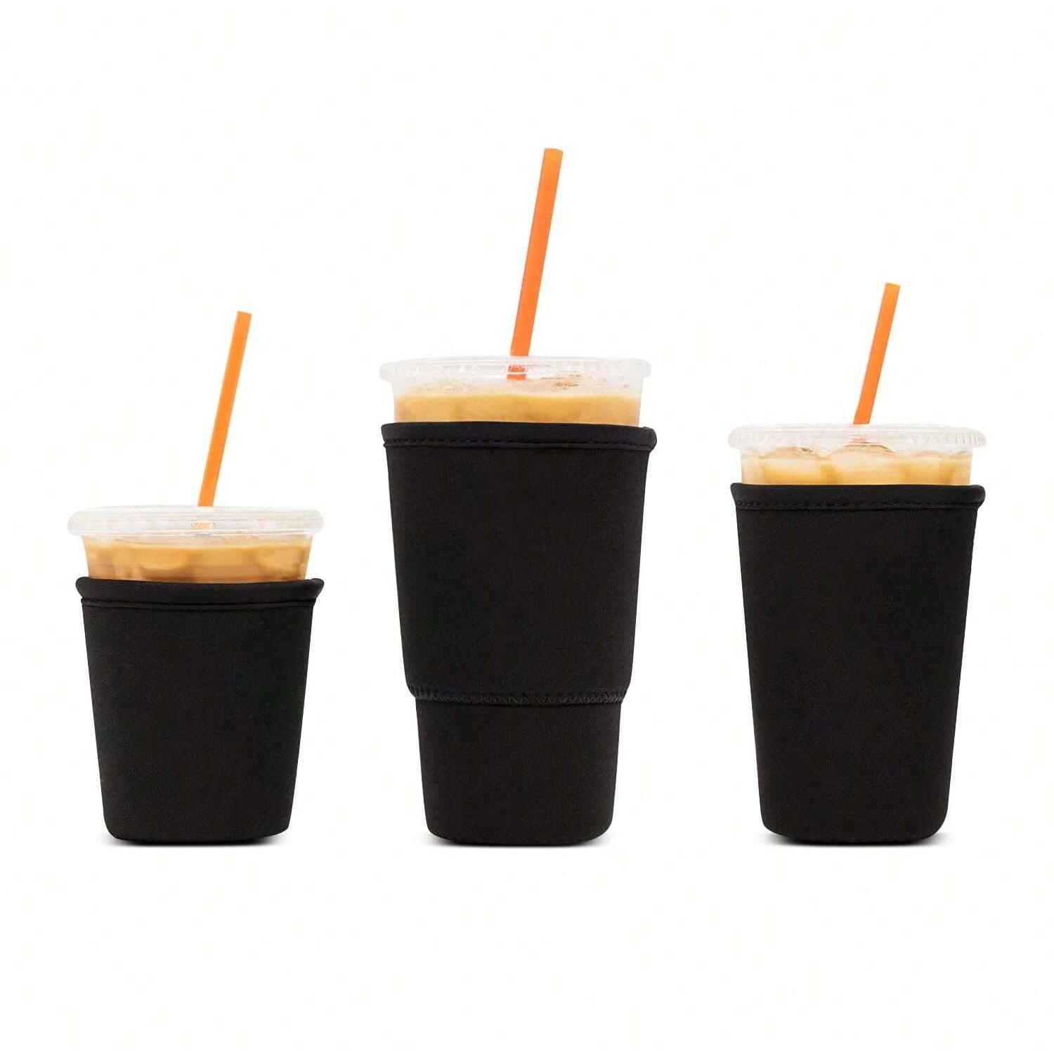 

3 шт. Многоразовые рукава для холодного кофе - Изолятор для холодных напитков, Неопреновый держатель для стакана для Starbucks/Dunkin Coffee чёрный