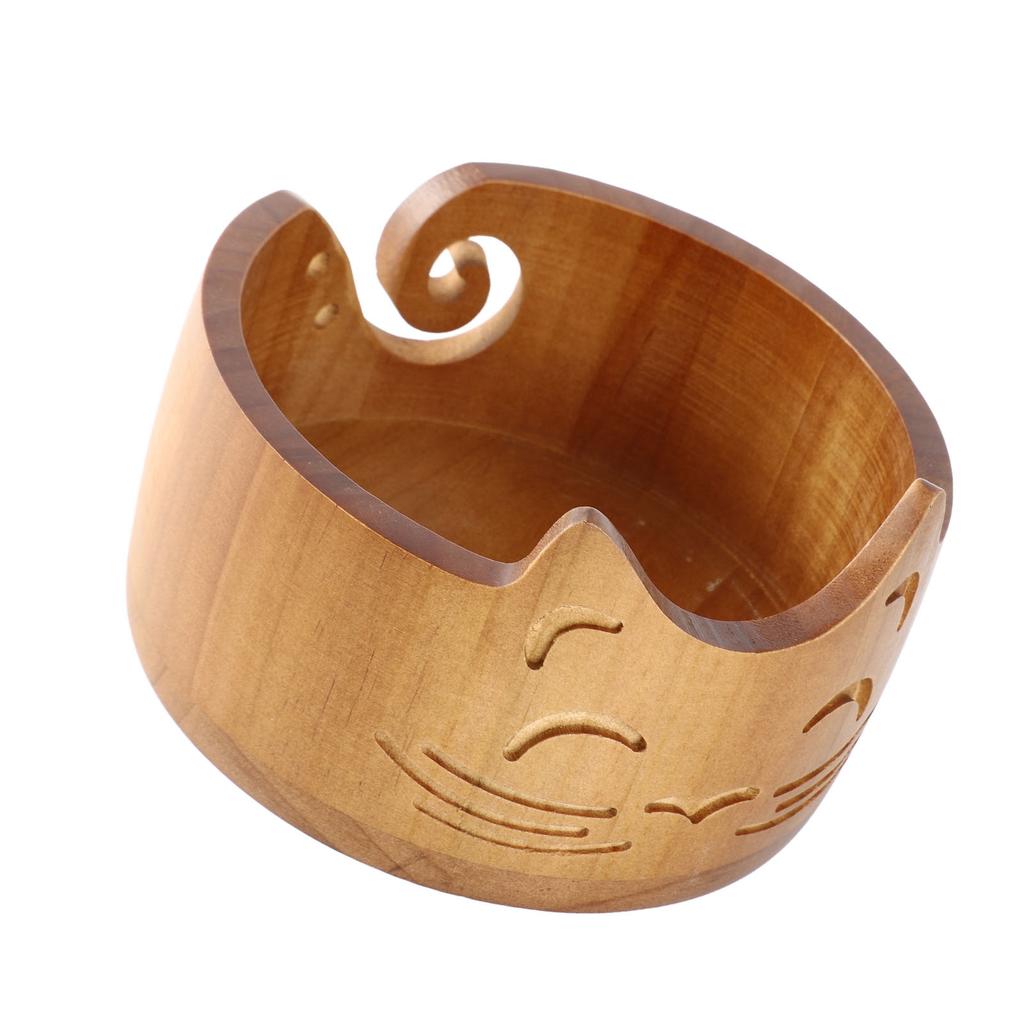 Yarn Bowl Wooden Cute Cat Shape Holder Dispenser Crochet Storage Supplies