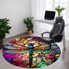 1PC Stained Glass Dragonfly Office Round Area Rug,  Mat Suitable ForOffice, Under Office Chairs Bedroom Living Room Home Decor, Room Deco