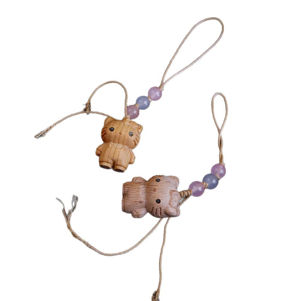 Beech Wood Cat Phone Charm & Keychain - Handmade Cute Bag Accessory