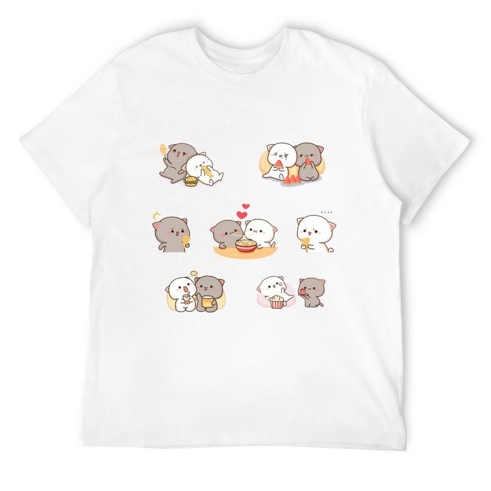 

Футболки с героями мультфильмов Mochi Peach Cat Milk Goma, женская хлопковая футболка унисекс, футболка с круглым вырезом, одежда с короткими рукавами, идея подарка XL