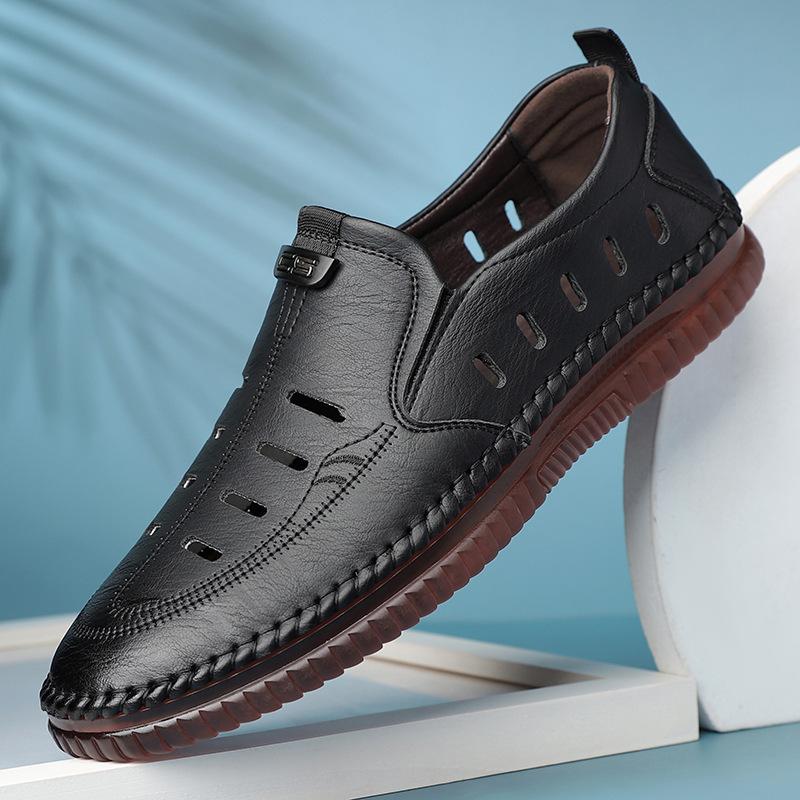 Summer new men's hollowed-out breathable leather sandals hole shoes men's handmade online casual overshoes