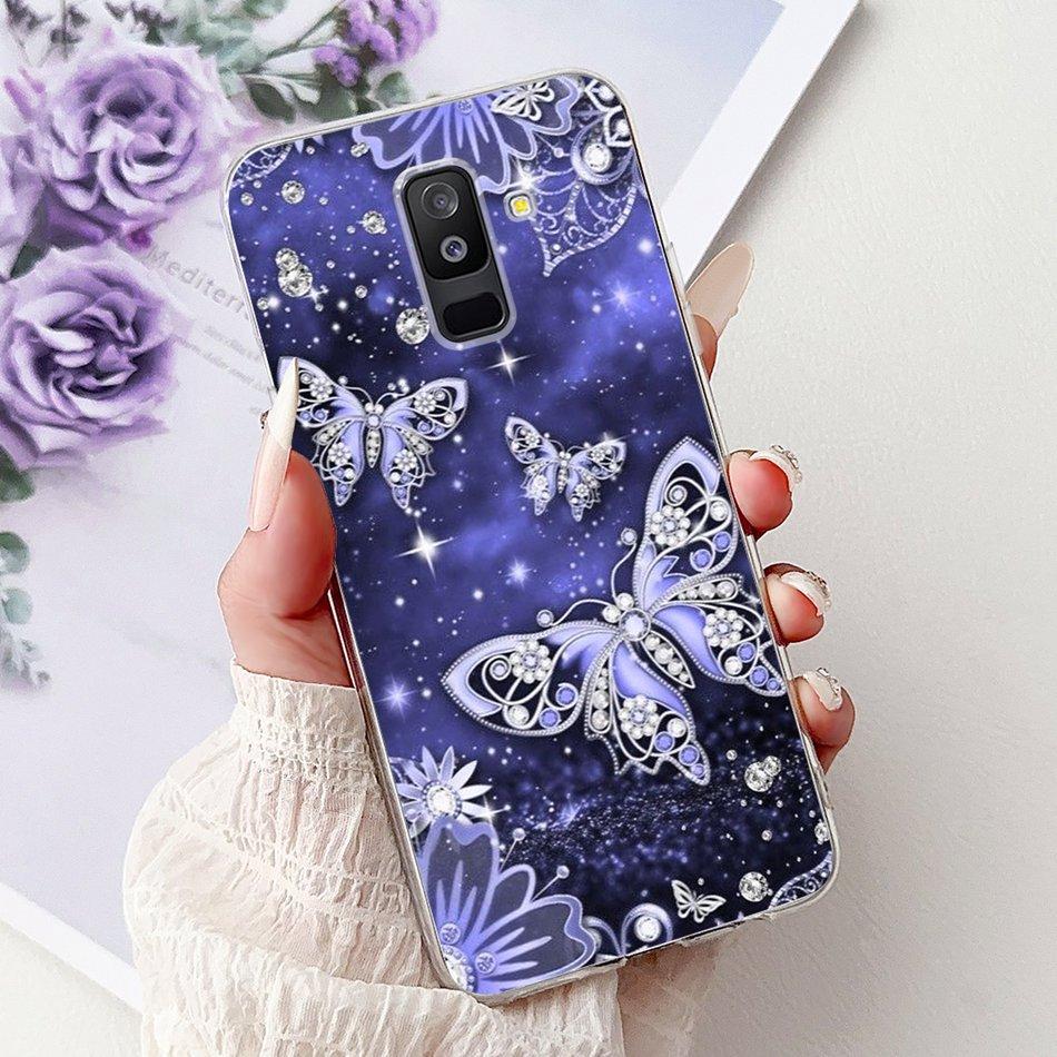 For Samsung Galaxy A6 Plus 2018 Phone Case On Samsung A6+ (2018) A6 A600F A605G Elegant Floral Cat Soft Silicone Clear TPU Cases