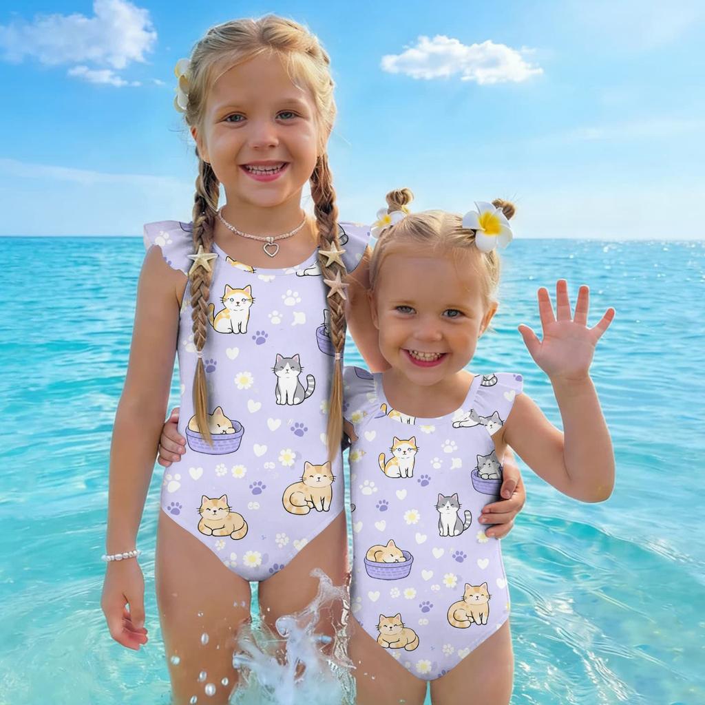 Girls One Piece Swimsuit Summer Animal Print Kids Swimwear Sleeveless Casual Beachwear Toddler Bathing Suit for Children