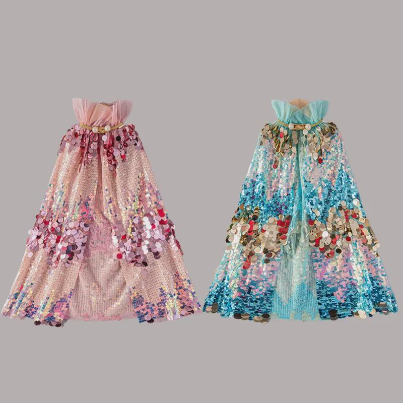 "Flitrový princeznovský plášť pro dívky se síťovaným límcem - Ideální na narozeniny a vystoupení"