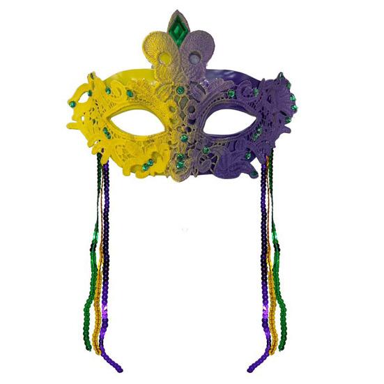 Mardi Gras Mask with Rhinestones Half Face Carnival Mask Sequins Tassel Masquerade Party Mask