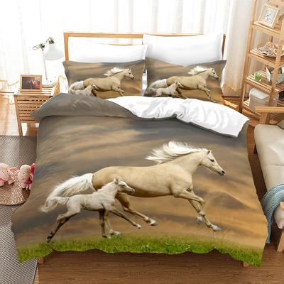 Wild Horses Duvet Cover Set 3D Print Animals Theme Unique Exotic Style Comforter Cover King Size for Kids Polyester Bedding Set