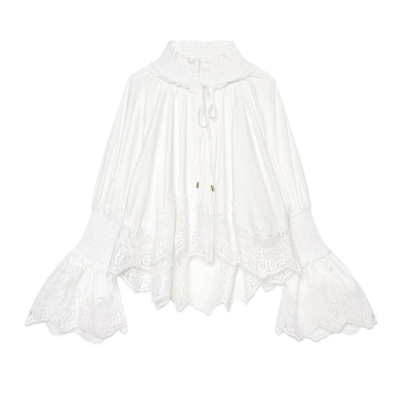 Womens Lace Embroidered Flared Sleeve Long