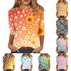 Women Casual Floral Print Three Quarter Sleeve Round Neck Shirt Lightweight Comfortable Top for Everyday Wear